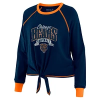 Women's WEAR by Erin Andrews Navy/Orange Chicago Bears Plus Tie-Front Long Sleeve Top