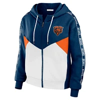 Sweat à capuche court zippé léger et modeste blocs de couleurs bleu marine/blanc pour femme WEAR by Erin Andrews des Chicago Bears