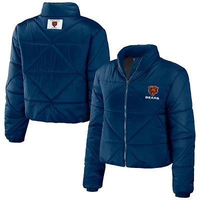 Veste courte zippée WEAR by Erin Andrews pour femme, bleu marine, des Chicago Bears