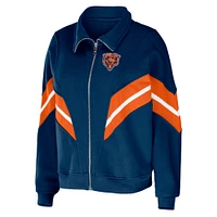 Women's WEAR by Erin Andrews Navy Chicago Bears Plus Yarn Dye Stripe Full-Zip Jacket