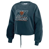 Women's WEAR by Erin Andrews Navy Chicago Bears Washed Fleece Long Sleeve T-Shirt & Shorts Lounge Set