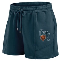 Women's WEAR by Erin Andrews Navy Chicago Bears Washed Fleece Long Sleeve T-Shirt & Shorts Lounge Set