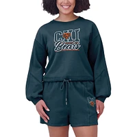 Women's WEAR by Erin Andrews Navy Chicago Bears Washed Fleece Long Sleeve T-Shirt & Shorts Lounge Set