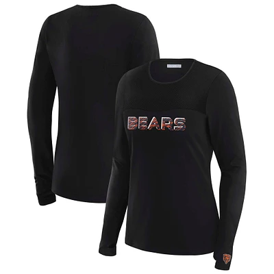 T-shirt à manches longues et empiècement en maille noire WEAR by Erin Andrews x Gracie Hunt pour femme des Chicago Bears