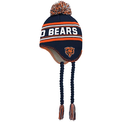 Bonnet en tricot jacquard à pampilles Chicago Bears bleu marine/orange pour jeune avec pompon