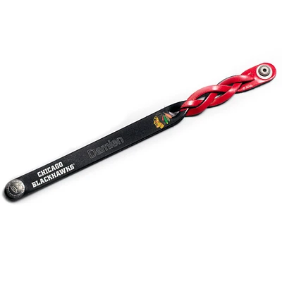 Bracelet tressé en cuir noir Chicago Blackhawks personnalisé