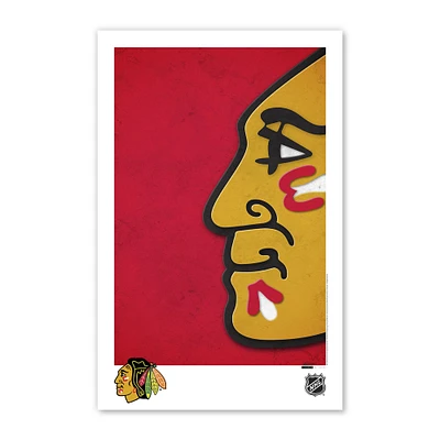 Affiche minimaliste avec logo des Blackhawks de Chicago 11" x 17"