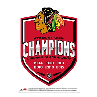 Chicago Blackhawks 6-Time Stanley Cup Champions - 16'' x 22'' Repositionable Shield Decal