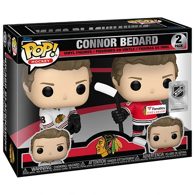 Lot de deux figurines en vinyle exclusives Funko Connor Bedard des Chicago Blackhawks Fanatics