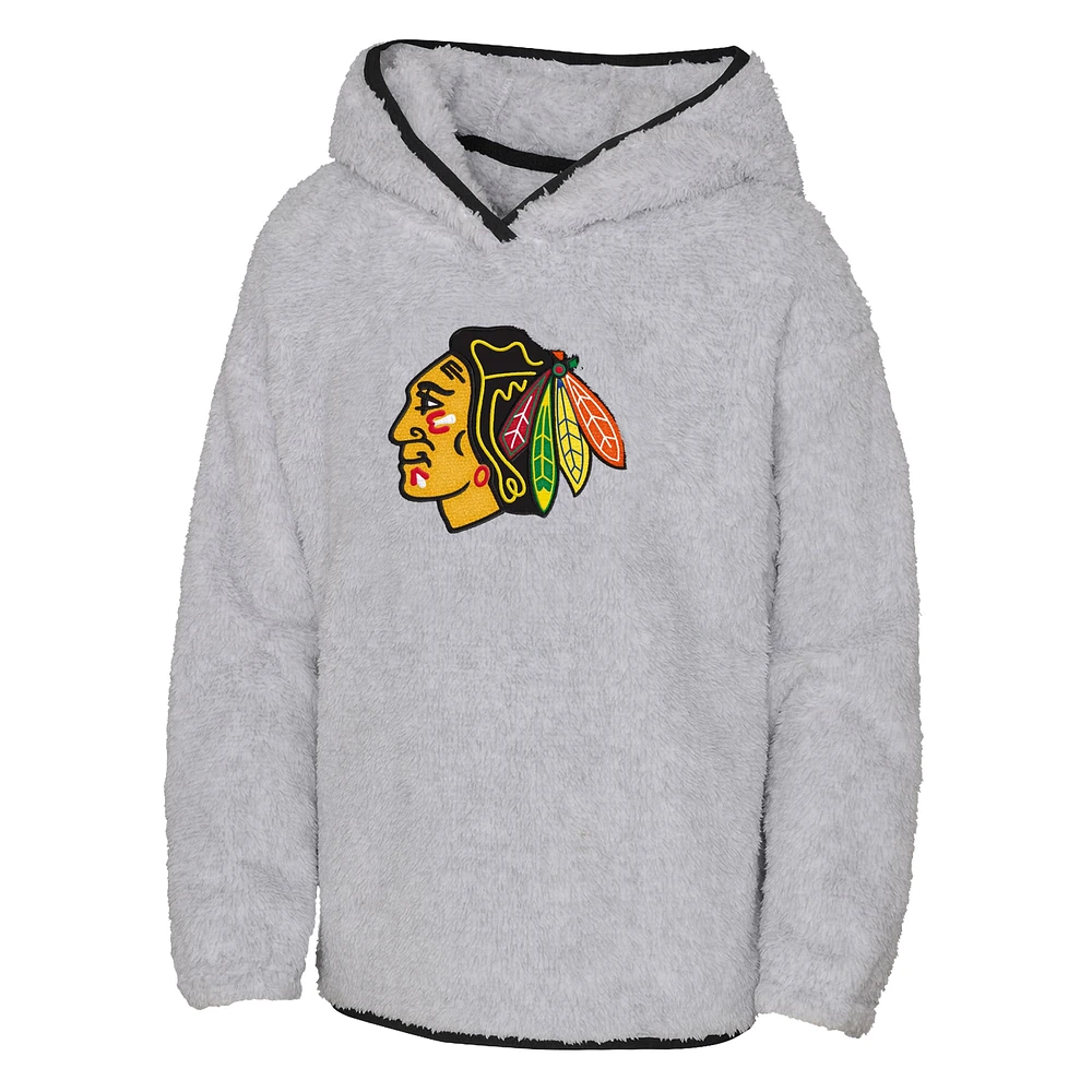 Girls Youth  Heather Gray Chicago Blackhawks Ultimate Teddy Fleece Pullover Hoodie