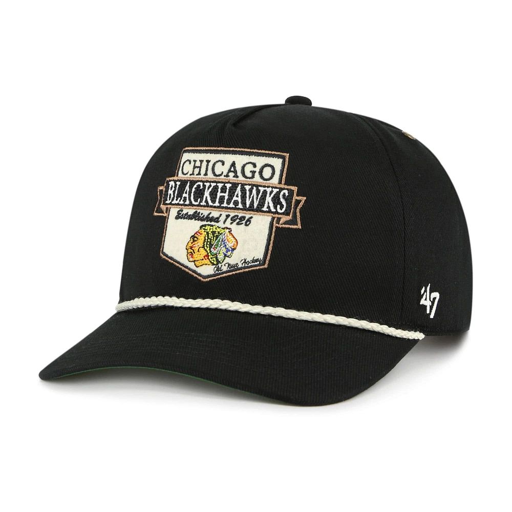 Casquette ajustable noire '47 Chicago Blackhawks Old Time Hockey Rafter Sure Shot Hitch pour homme
