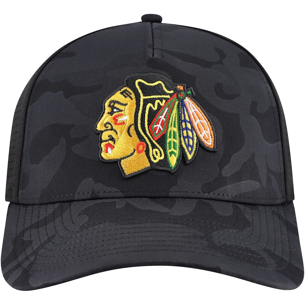 Men's American Needle  Black Chicago Blackhawks Valin Camo Super Tech Vented Adjustable Hat