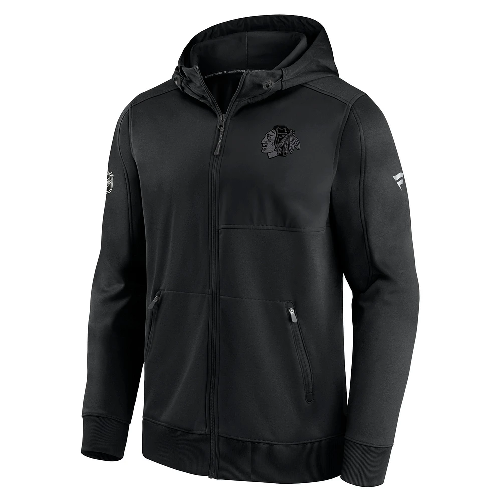 Men's Black Chicago Blackhawks Authentic Pro Travel & Training Full-Zip Hoodie