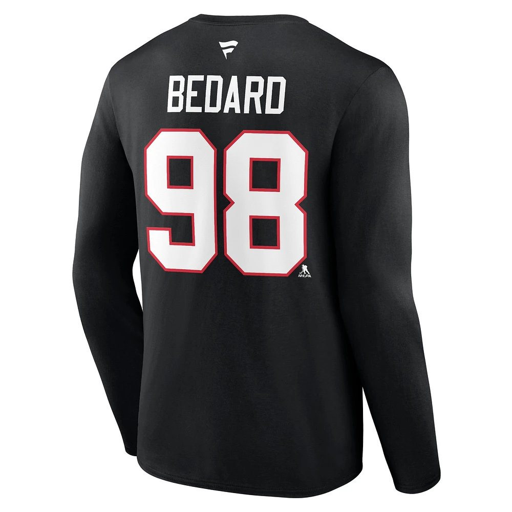 Men's Fanatics Connor Bedard Black Chicago Blackhawks Authentic Stack Name & Number Long Sleeve T-Shirt