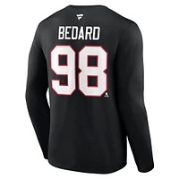 Men's Fanatics Connor Bedard Black Chicago Blackhawks Authentic Stack Name & Number Long Sleeve T-Shirt
