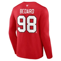 Men's Fanatics Connor Bedard Red Chicago Blackhawks Authentic Stack Name & Number Long Sleeve T-Shirt