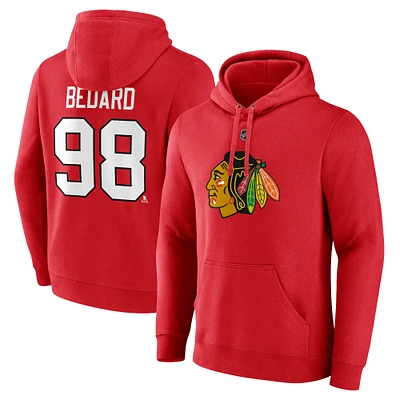 Fanatics pour hommes Connor Bedard rouge Chicago Blackhawks Authentic Stack Name & Number Tri-Blend Pull à capuche