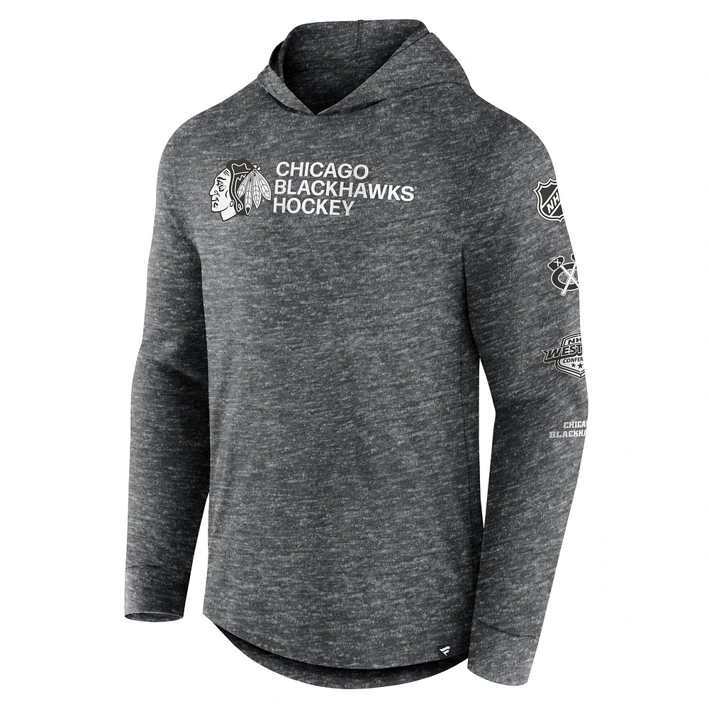 Men's Fanatics  Heather Charcoal Chicago Blackhawks Stacked Long Sleeve Hoodie T-Shirt