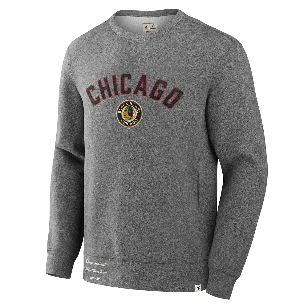 Men's Fanatics Heather Gray Chicago Blackhawks Decades Collection Legendary Fleece Pullover Sweatshirt