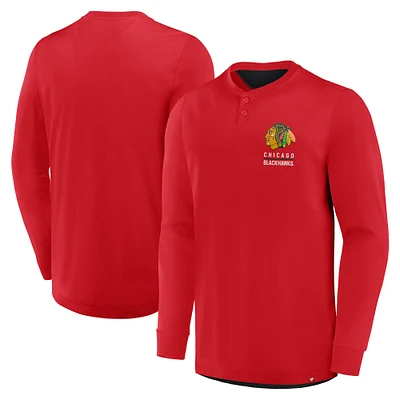 T-shirt Henley à manches longues Adrenaline Push des Blackhawks de Chicago Fanatics pour homme, rouge