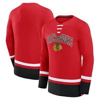 Men's Fanatics Red Chicago Blackhawks Back Pass Lace-Up Long Sleeve T-Shirt