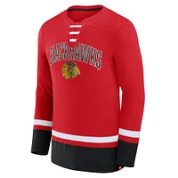 Men's Fanatics Red Chicago Blackhawks Back Pass Lace-Up Long Sleeve T-Shirt