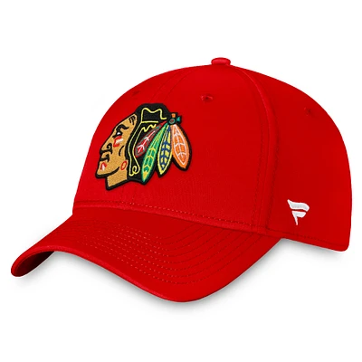 Casquette Fanatics pour homme avec logo principal et Flex rouge Chicago Blackhawks