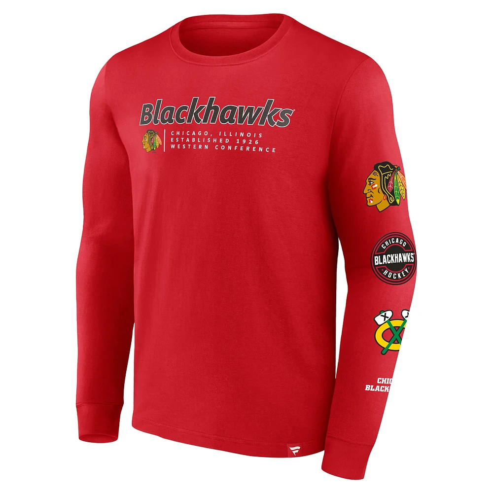 Men's Fanatics Red Chicago Blackhawks Strike the Goal Long Sleeve T-Shirt