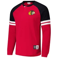 Men's Mitchell & Ness  Red Chicago Blackhawks Thermal Henley Long Sleeve T-Shirt