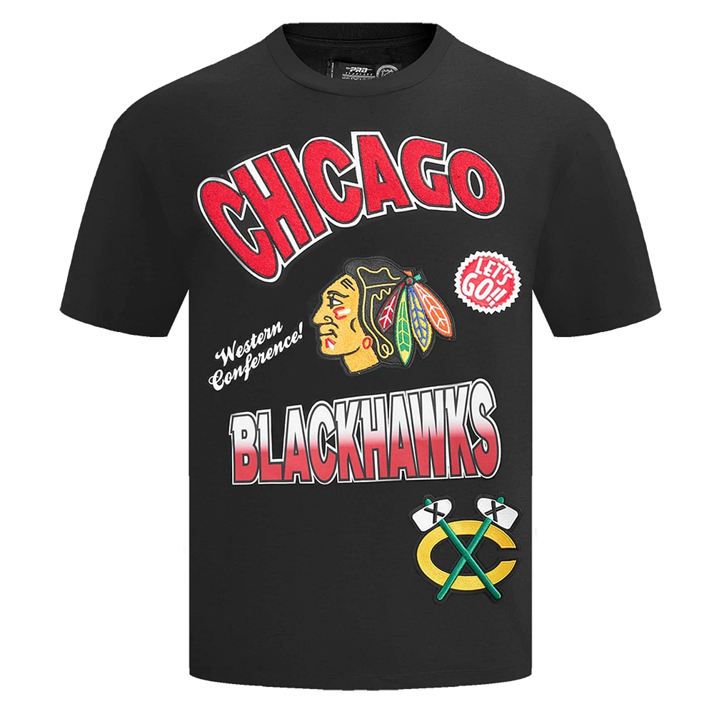 Men's Pro Standard Black Chicago Blackhawks Turn It Up Dropped Shoulder T-Shirt