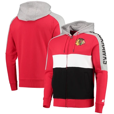 Sweat à capuche entièrement zippé pour hommes Starter rouge/noir Chicago Blackhawks Playoffs Color Block