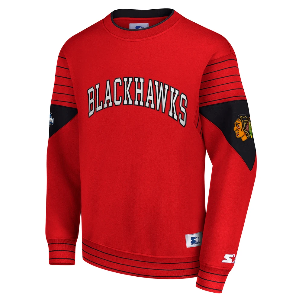 Men's Starter  Red Chicago Blackhawks Faceoff Pullover Sweatshirt