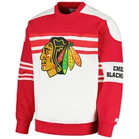 Men's Starter White Chicago Blackhawks Defense Fleece Crewneck Pullover Sweatshirt