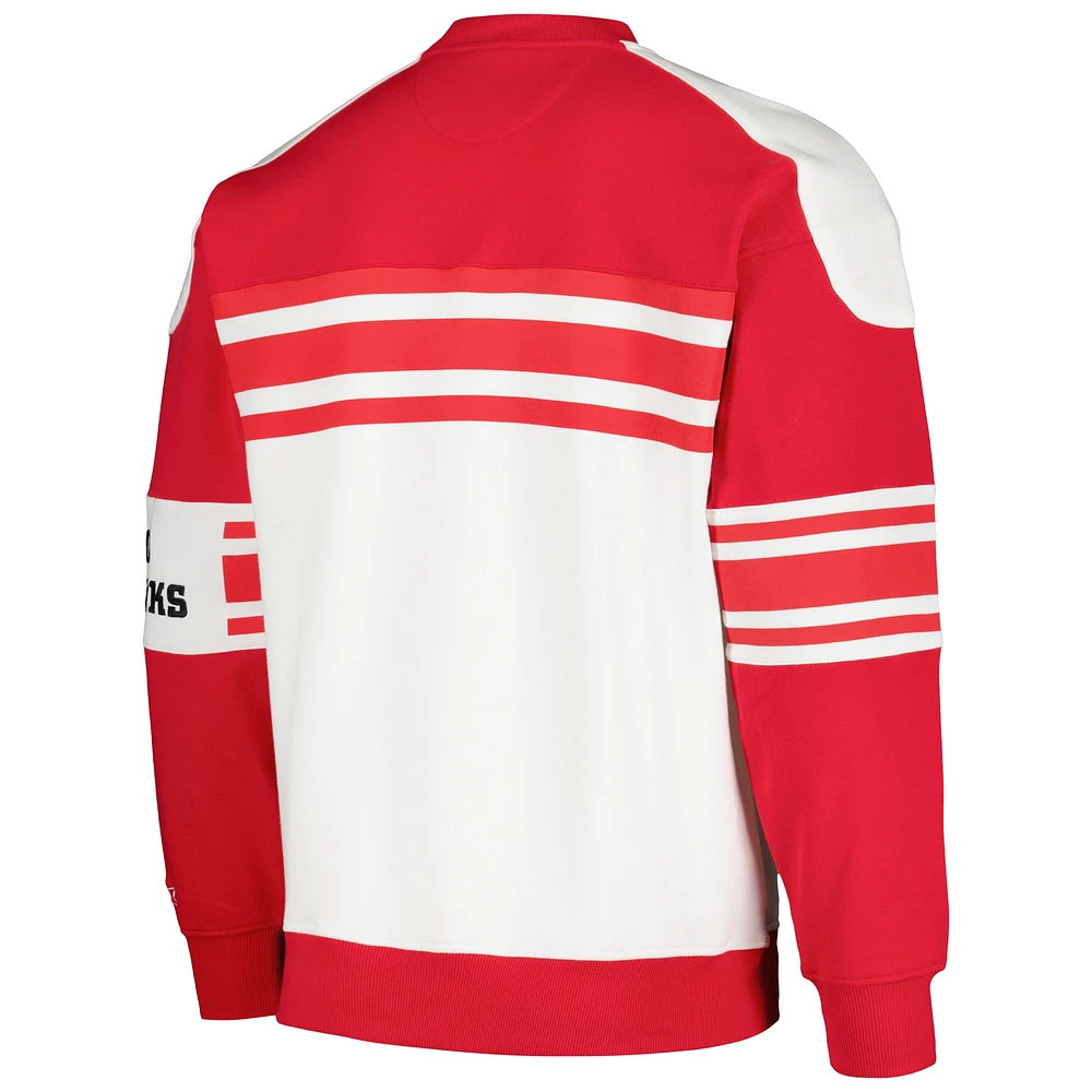 Men's Starter White Chicago Blackhawks Defense Fleece Crewneck Pullover Sweatshirt