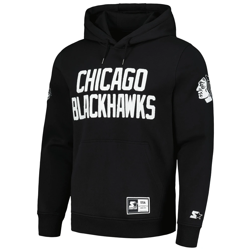 Men's Starter x NHL Black Ice Chicago Blackhawks Pullover Hoodie