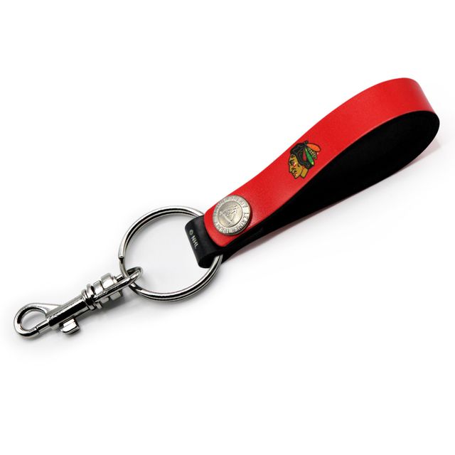 Porte-clés à boucle en cuir personnalisé des Blackhawks de Chicago rouges