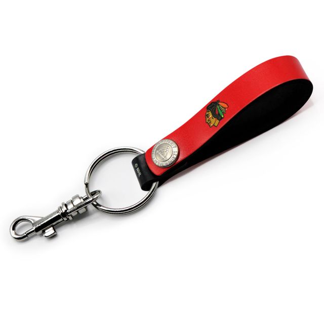 Porte-clés à boucle en cuir personnalisé des Blackhawks de Chicago rouges