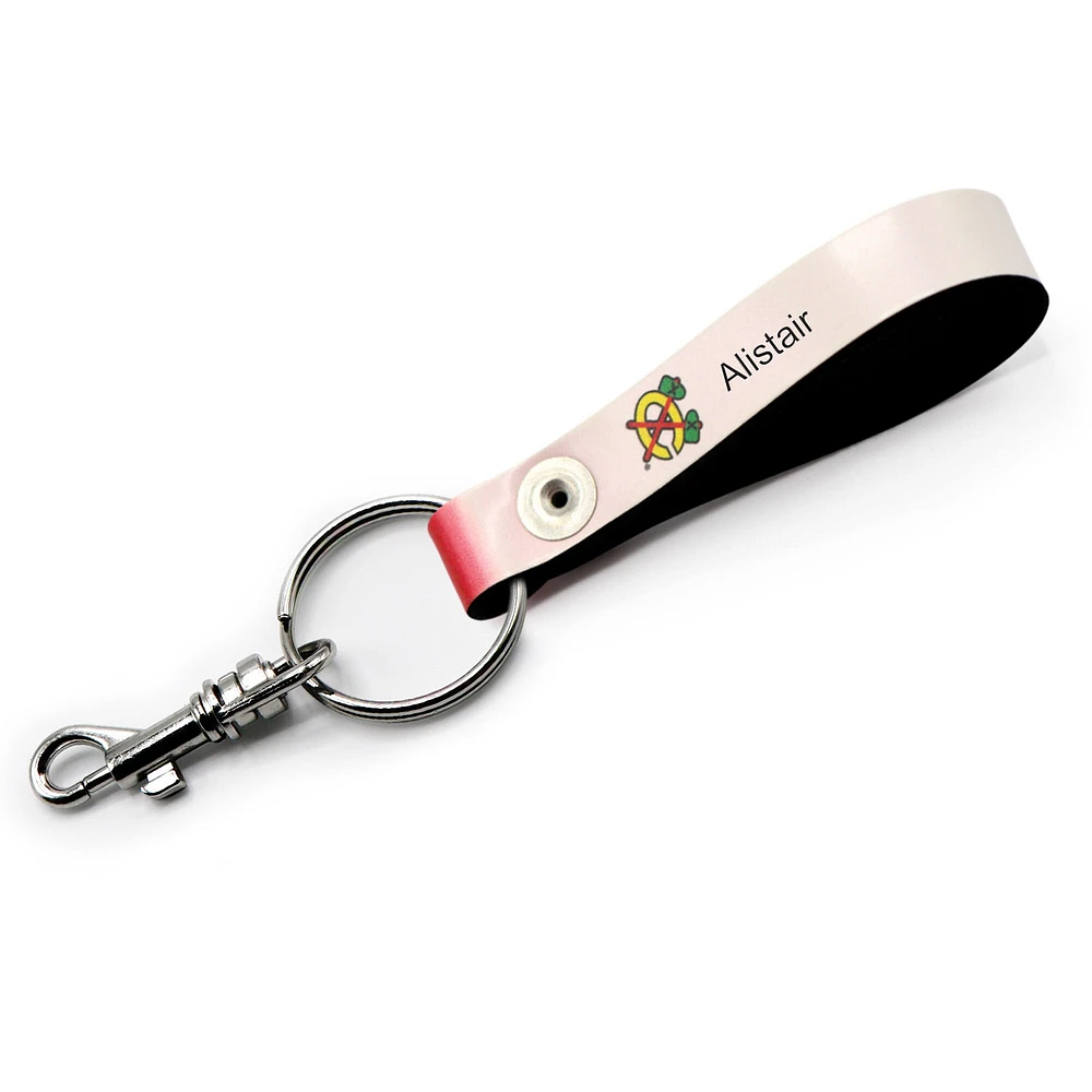 White Chicago Blackhawks Personalized Leather Loop Keychain