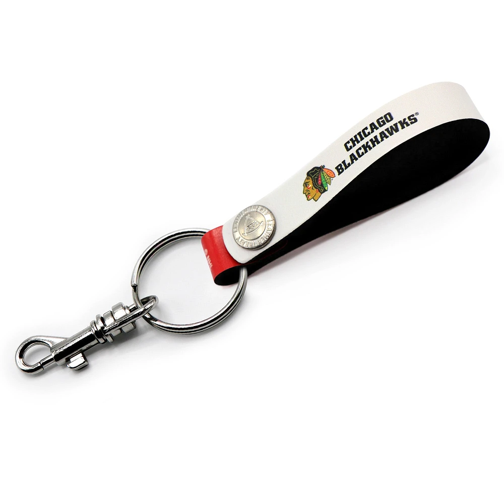 White Chicago Blackhawks Personalized Leather Loop Keychain