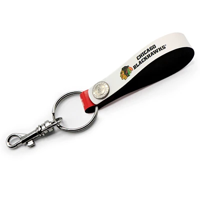 White Chicago Blackhawks Personalized Leather Loop Keychain