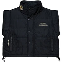 Women's Mitchell & Ness  Black Chicago Blackhawks Cropped Full-Zip Puffer Vest