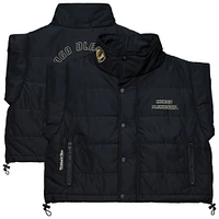 Women's Mitchell & Ness  Black Chicago Blackhawks Cropped Full-Zip Puffer Vest