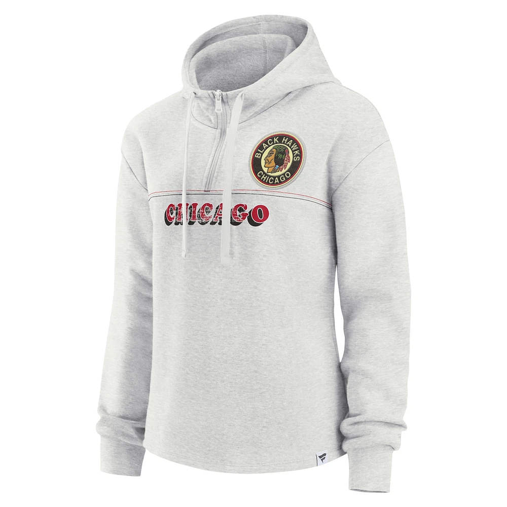 Women's Ash Chicago Blackhawks True Classics Legacy Quarter-Zip Hoodie