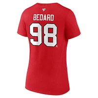Women's Fanatics Connor Bedard Chicago Blackhawks 2023 NHL Draft Authentic Stack Player Name & Number V-Neck T-Shirt