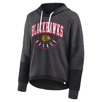 Women's Fanatics Heather Charcoal Chicago Blackhawks Lux Lounge Helmet Arch Pullover Hoodie