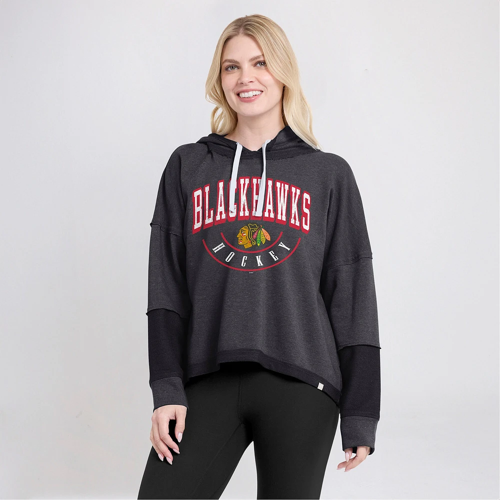 Women's Fanatics Heather Charcoal Chicago Blackhawks Lux Lounge Helmet Arch Pullover Hoodie