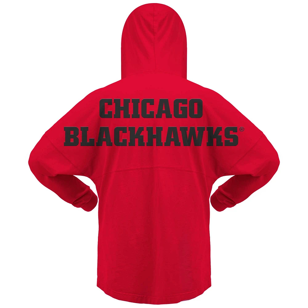 Women's Fanatics Red Chicago Blackhawks Jersey Lace-Up V-Neck Long Sleeve Hoodie T-Shirt