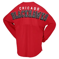Women's Fanatics Red Chicago Blackhawks Spirit Lace-Up V-Neck Long Sleeve Jersey T-Shirt