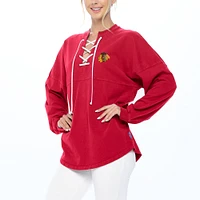 Women's Fanatics Red Chicago Blackhawks Spirit Lace-Up V-Neck Long Sleeve Jersey T-Shirt