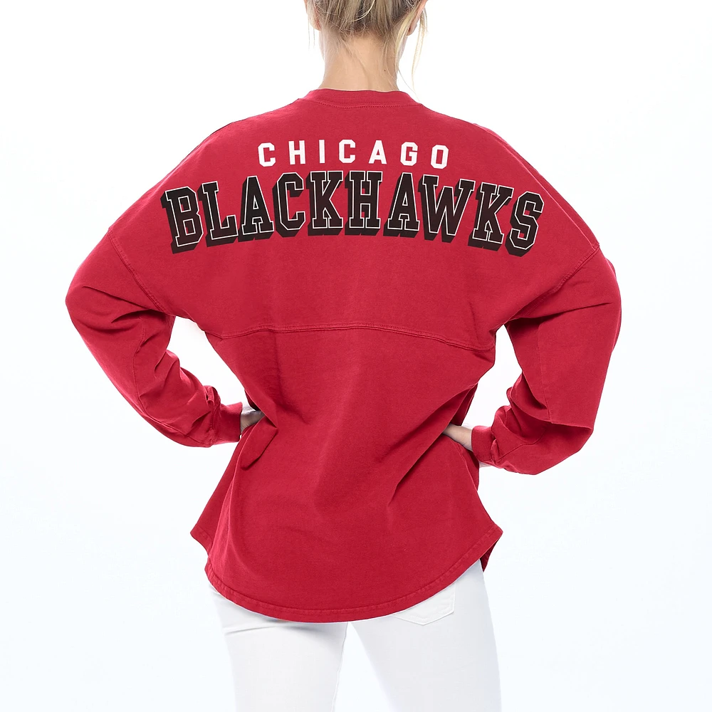 Women's Fanatics Red Chicago Blackhawks Spirit Lace-Up V-Neck Long Sleeve Jersey T-Shirt